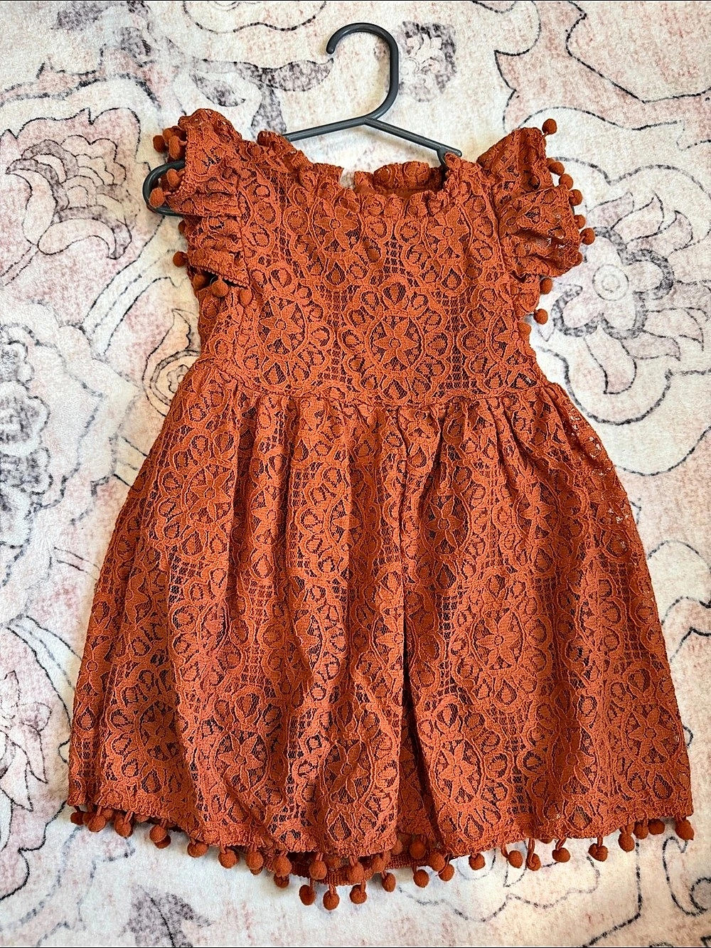 Girls Size 6 Orange Lace Dress Like New